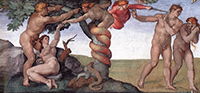 Michelangelo: Sündenfall und Vertreibung aus dem Paradies. Sixtinische Kapelle, Rom